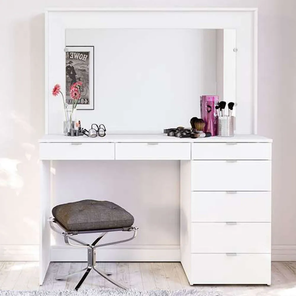 Chloe 7 Drawer Dressing Table with Mirror - White