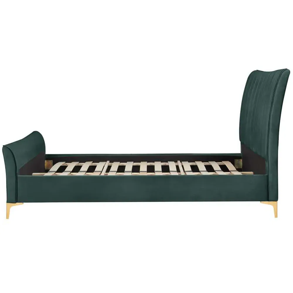 Clover Double Bed Frame with Cushioned Headboard - Green, Velvet