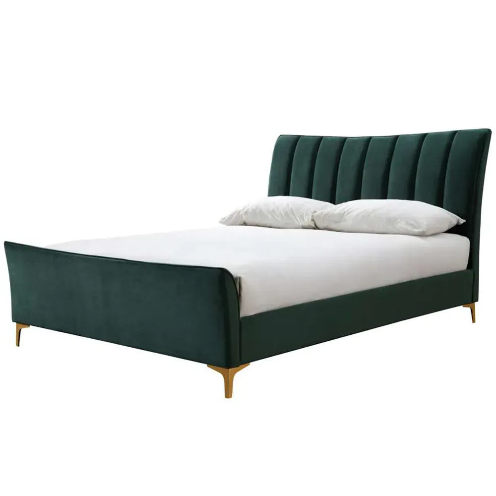 Clover Double Bed Frame with Cushioned Headboard - Green, Velvet