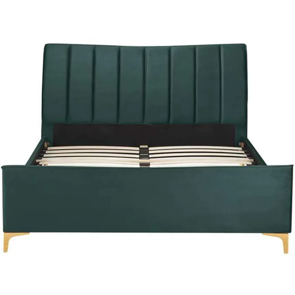 Clover Double Bed Frame with Cushioned Headboard - Green, Velvet