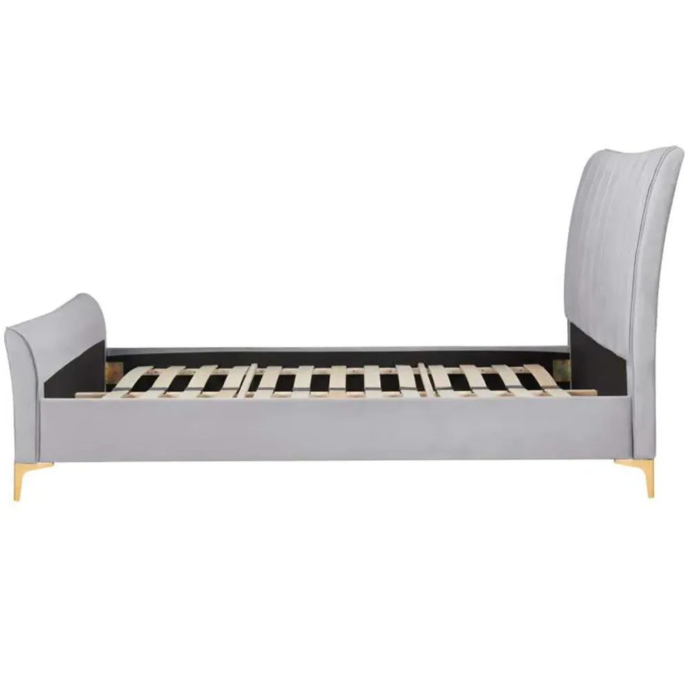Clover Double Bed Frame with Cushioned Headboard - Grey, Velvet