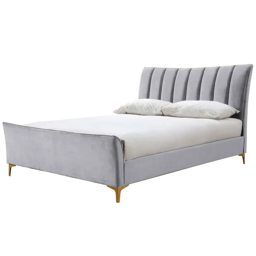 Clover Double Bed Frame with Cushioned Headboard - Grey, Velvet