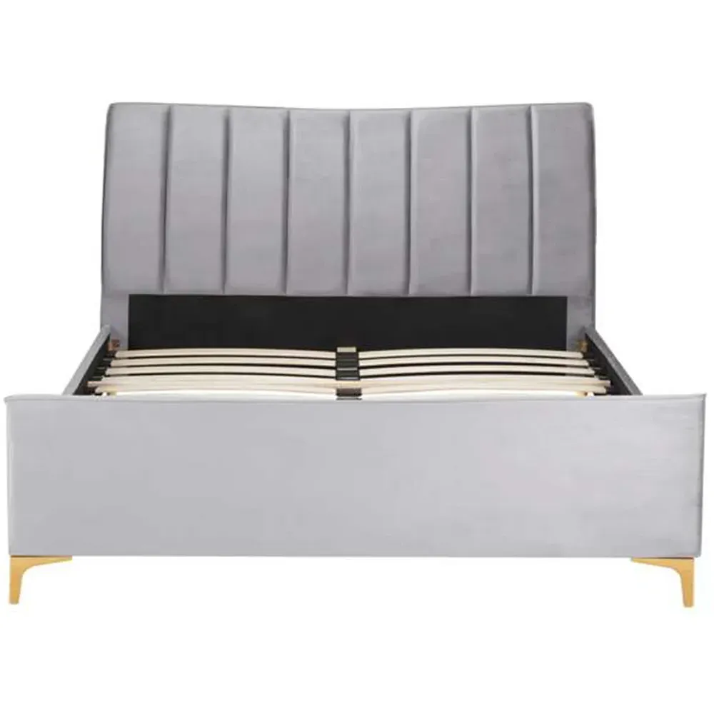 Clover Double Bed Frame with Cushioned Headboard - Grey, Velvet