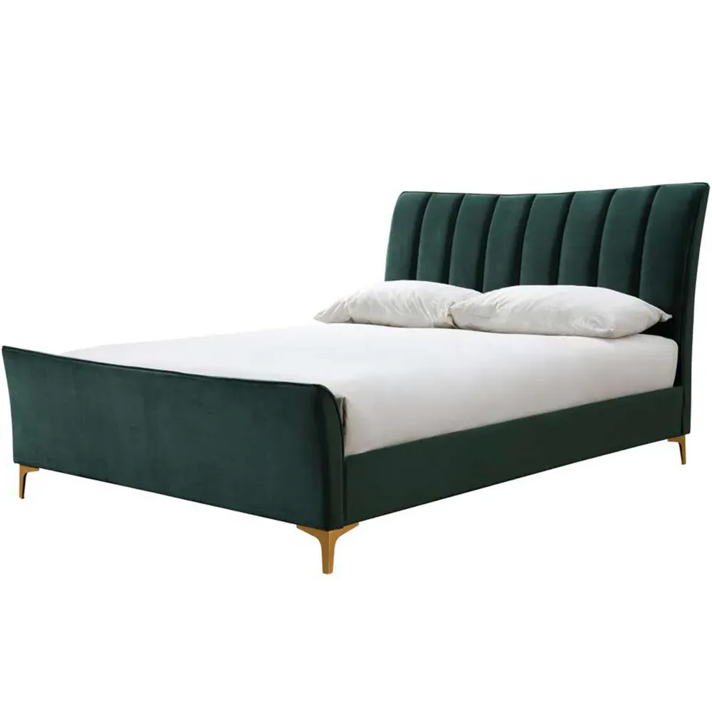 Clover King Size Bed Frame - Green, Velvet