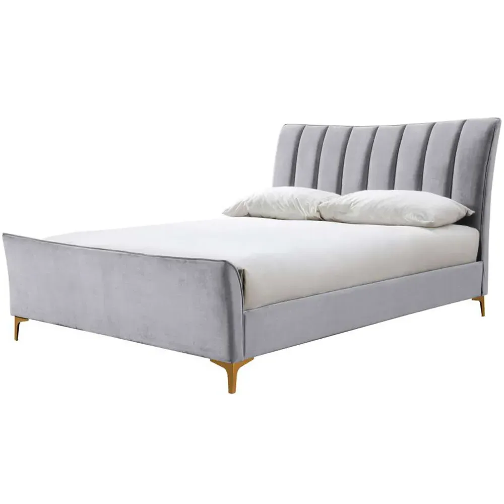 Clover King Size Bed Frame - Grey, Velvet