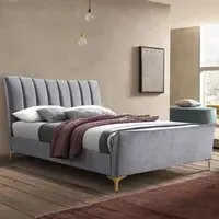 Clover King Size Bed Frame - Grey, Velvet