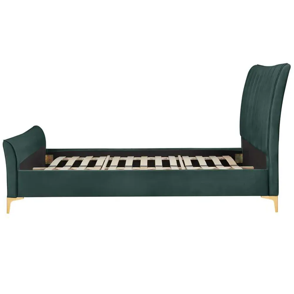 Clover Small Double Bed Frame - Green, Velvet