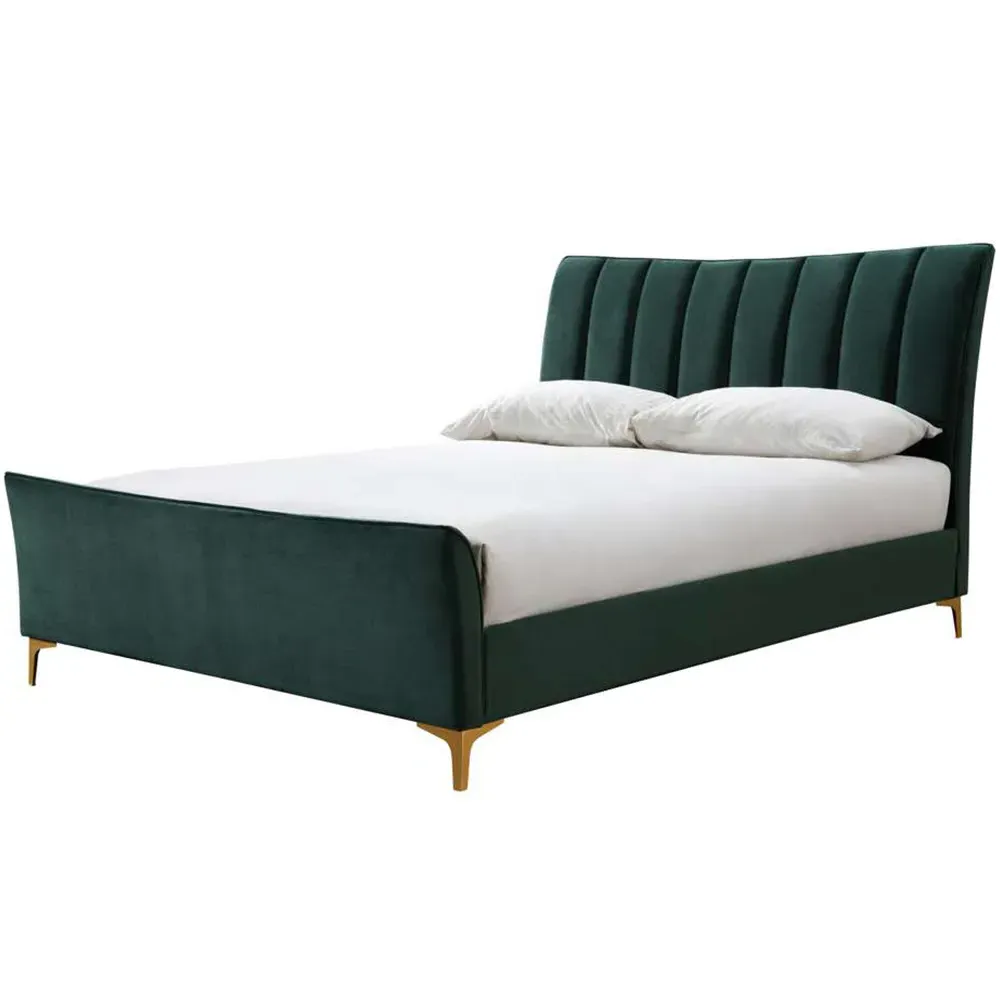 Clover Small Double Bed Frame - Green, Velvet