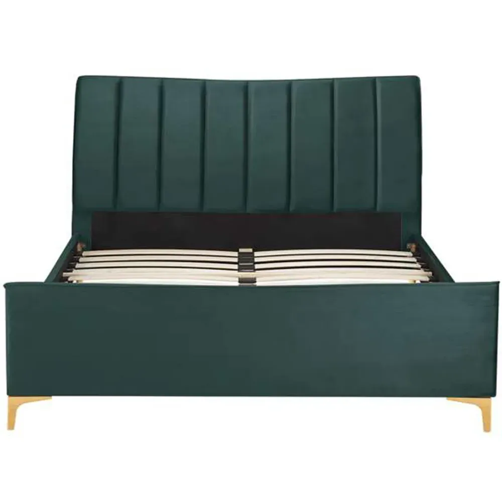 Clover Small Double Bed Frame - Green, Velvet