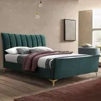 Clover Small Double Bed Frame - Green, Velvet