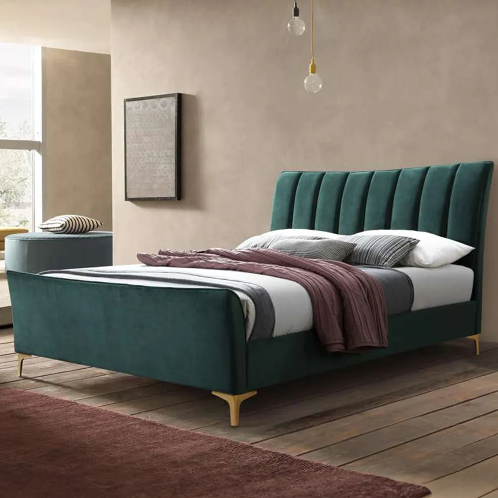 Clover Small Double Bed Frame - Green, Velvet