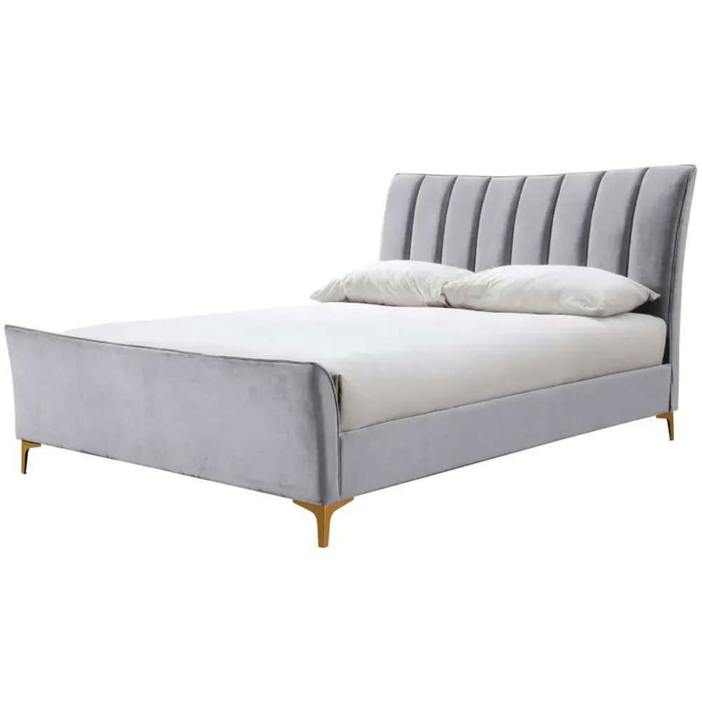 Clover Small Double Bed Frame - Grey, Velvet