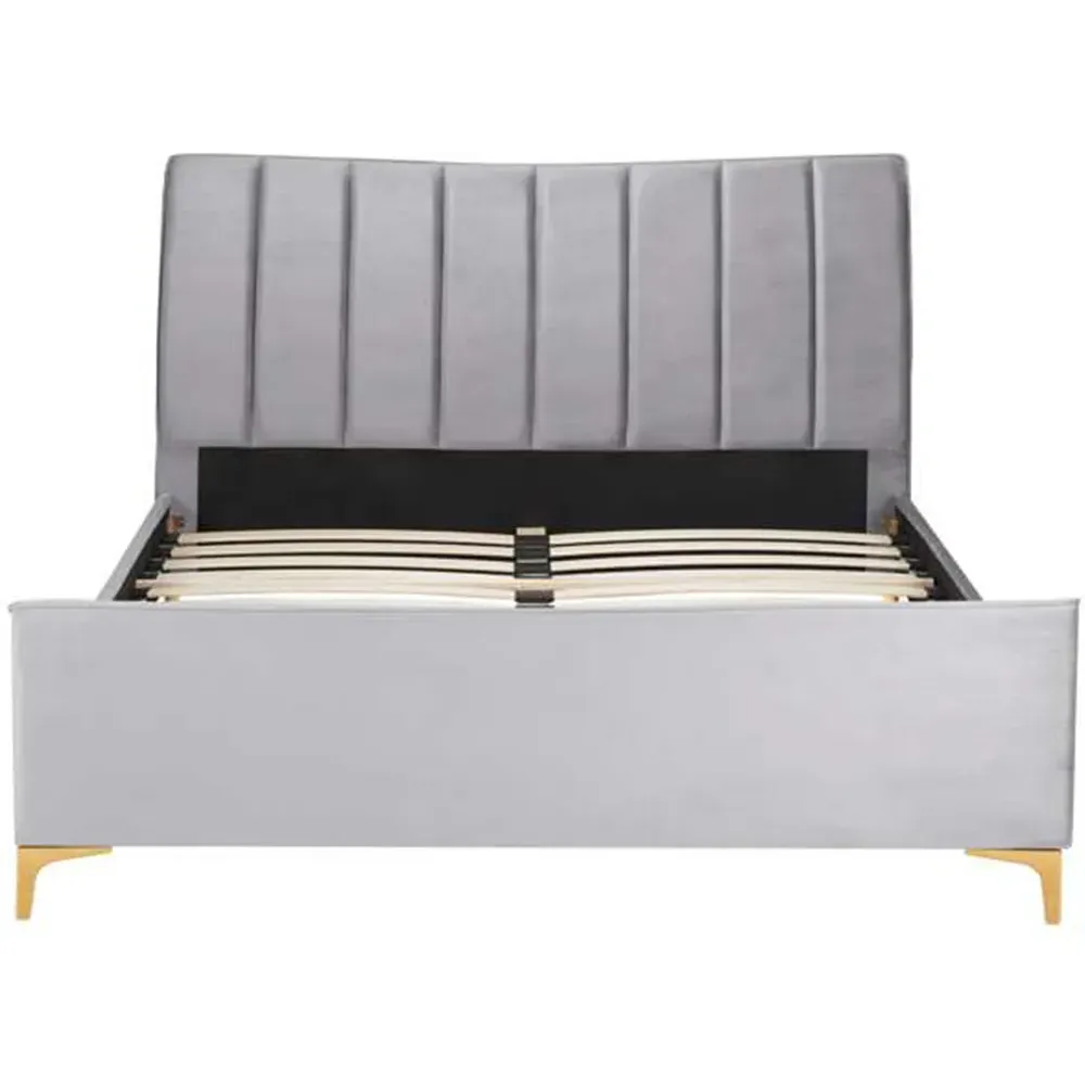 Clover Small Double Bed Frame - Grey, Velvet
