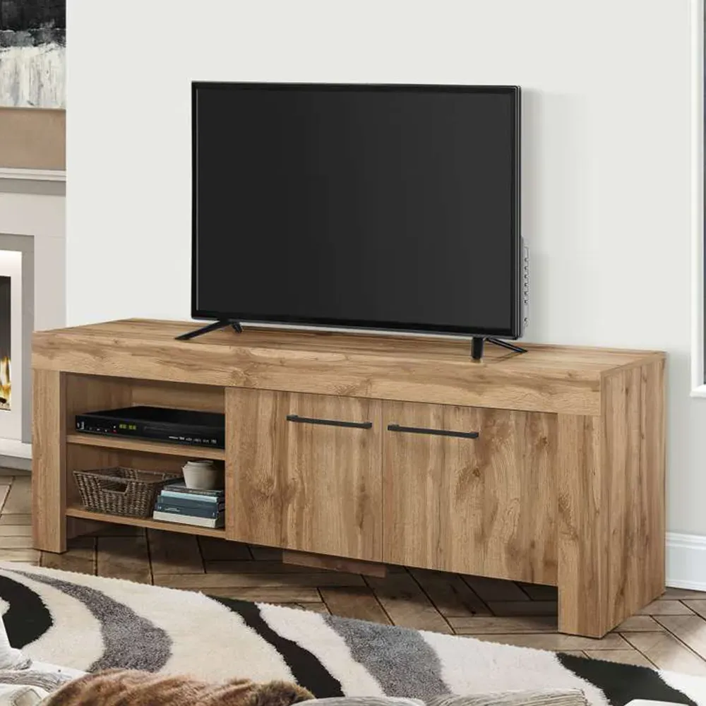 Compton 2-Door TV Unit with Shelves - Brown, Oak