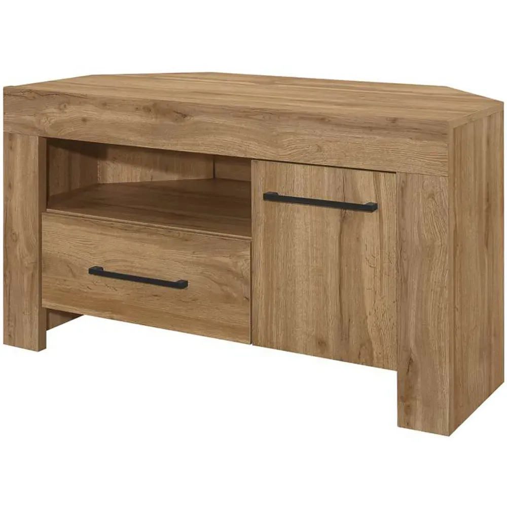 Compton Corner TV Unit with Drawer - Brown, Oak