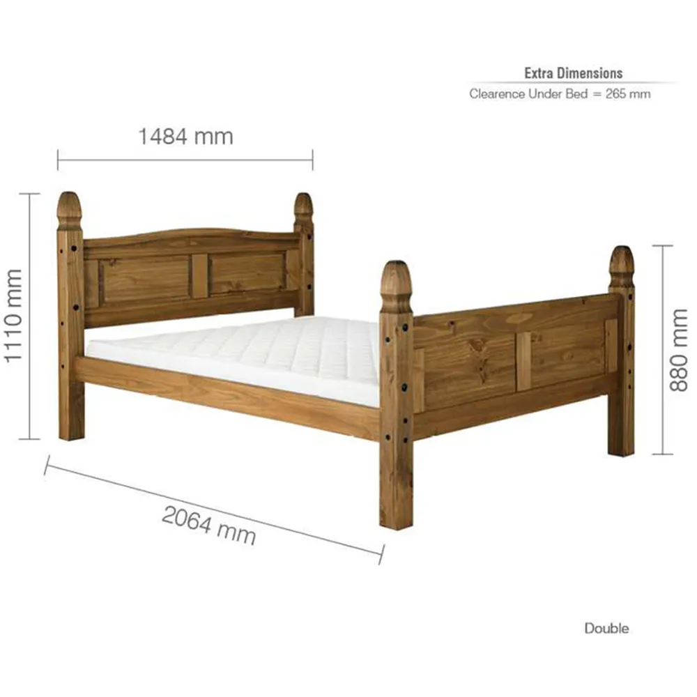 Corona Double Bed Frame - Brown, Pine