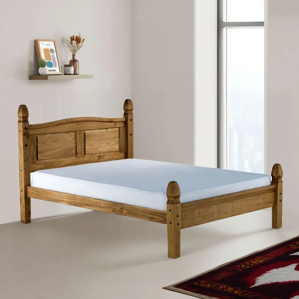 Corona Double Bed Frame - Brown, Pine