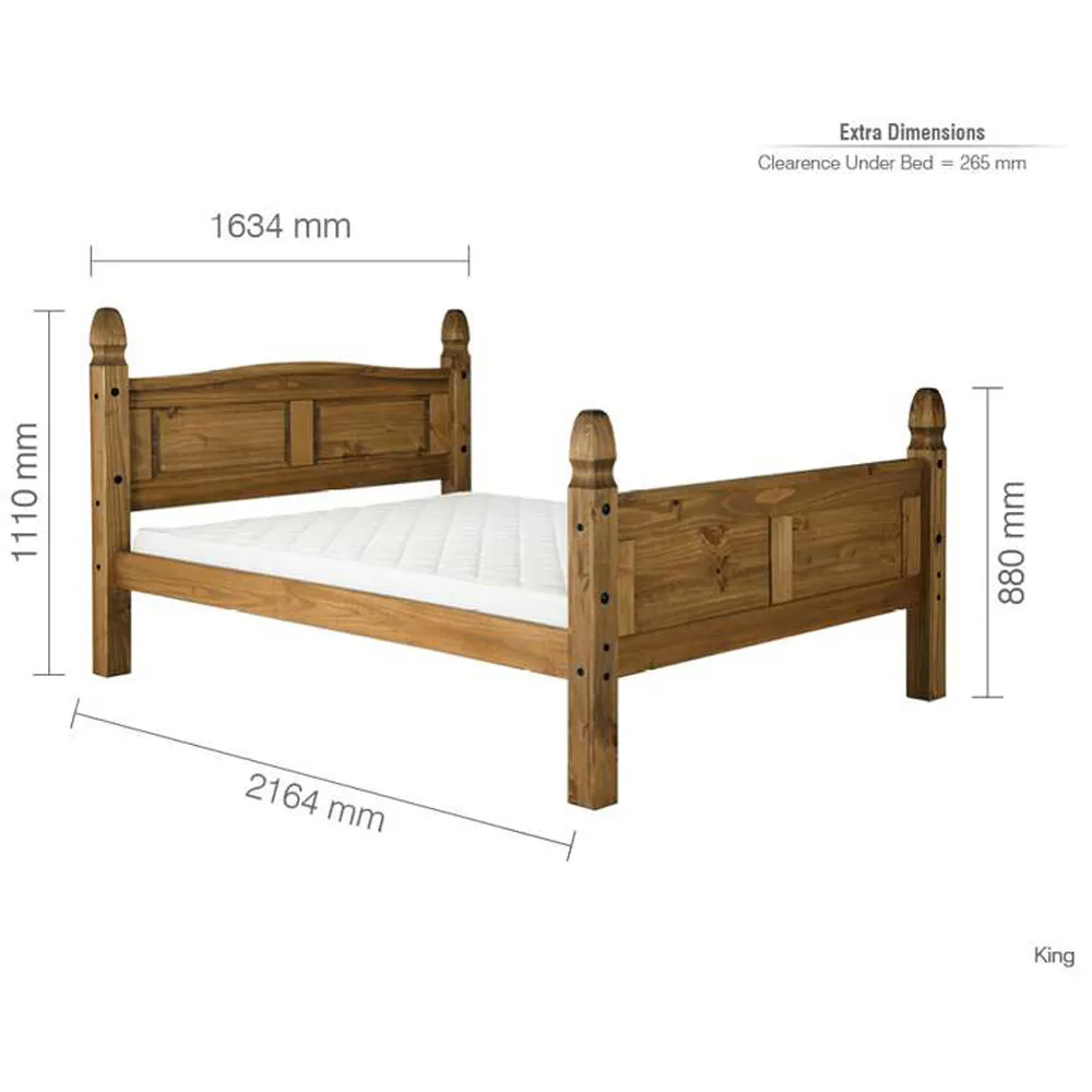 Corona King Size Bed Frame - Brown, Pine