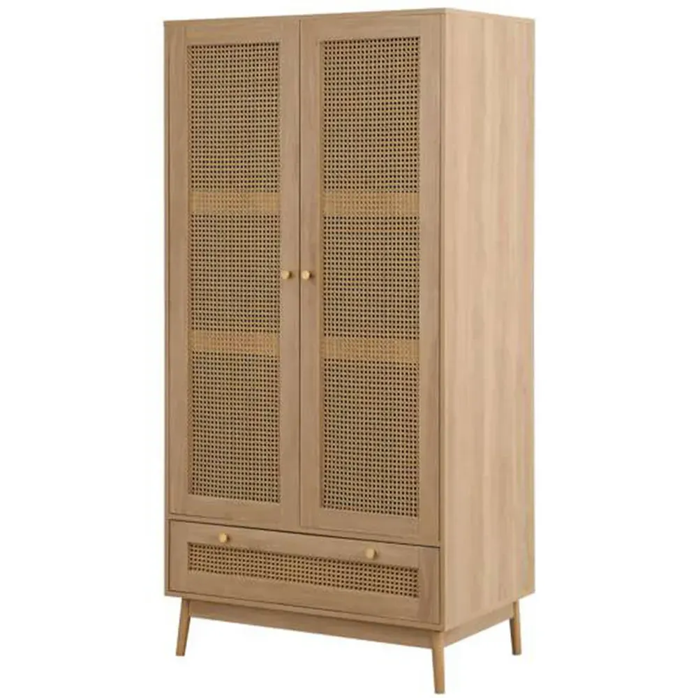 Croxley 2 Door Wardrobe with Drawer - Brown, Oak Rattan