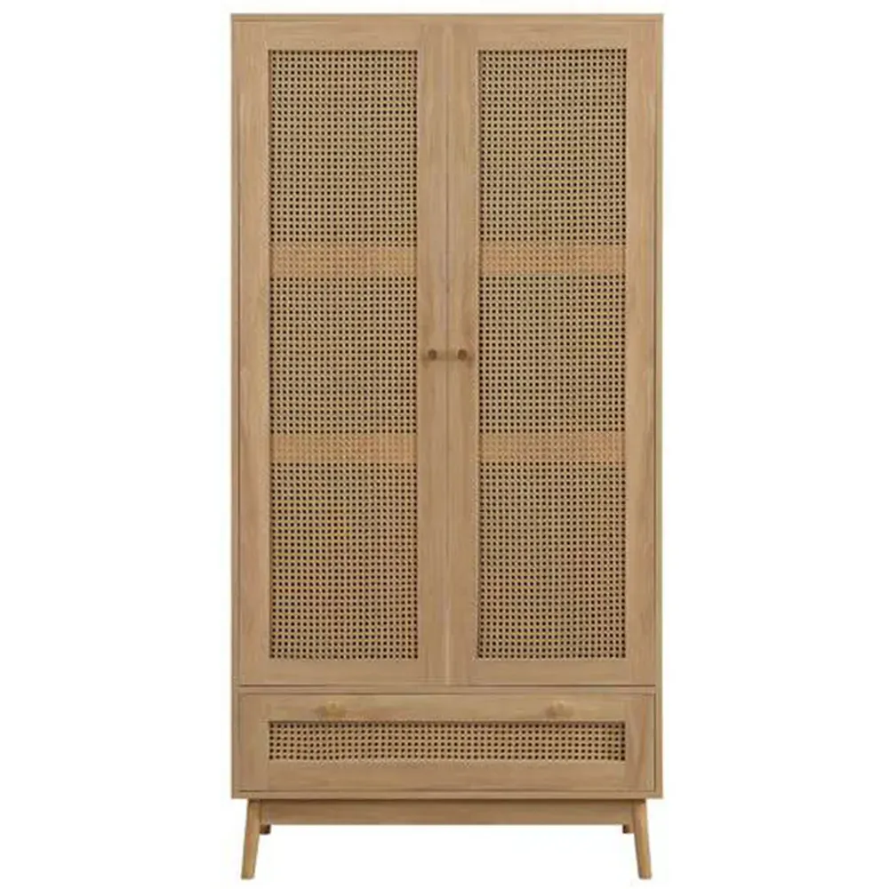 Croxley 2 Door Wardrobe with Drawer - Brown, Oak Rattan