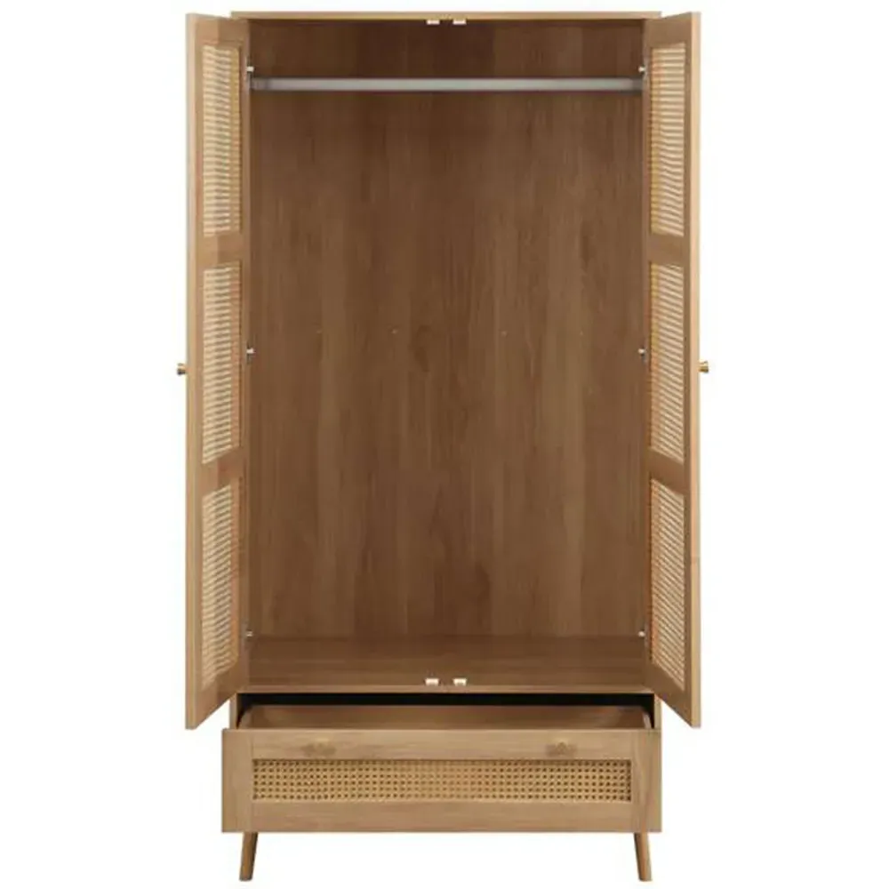 Croxley 2 Door Wardrobe with Drawer - Brown, Oak Rattan
