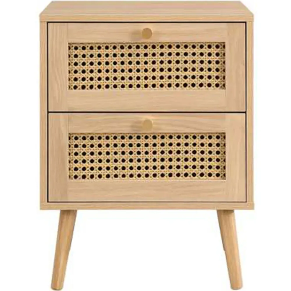 Croxley 2 Drawer Bedside Cabinet - Brown, Oak Rattan