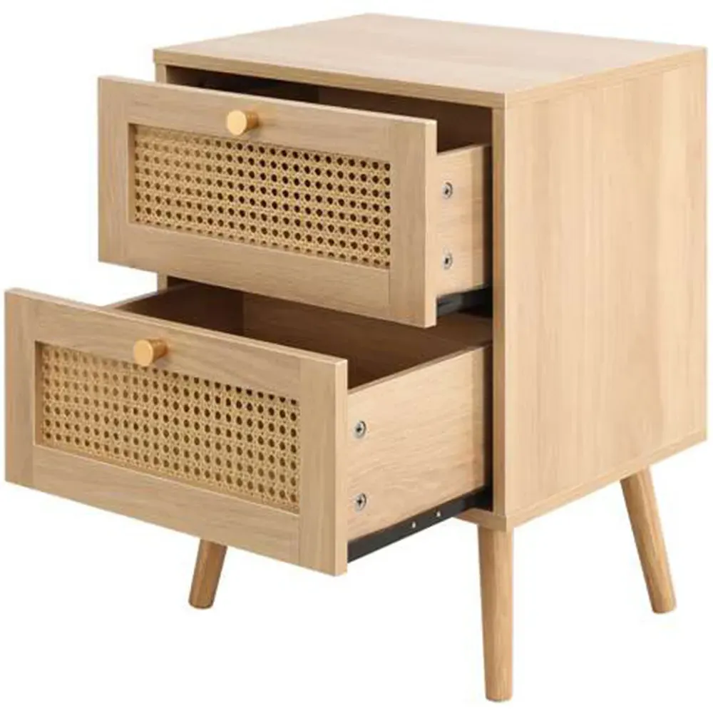 Croxley 2 Drawer Bedside Cabinet - Brown, Oak Rattan