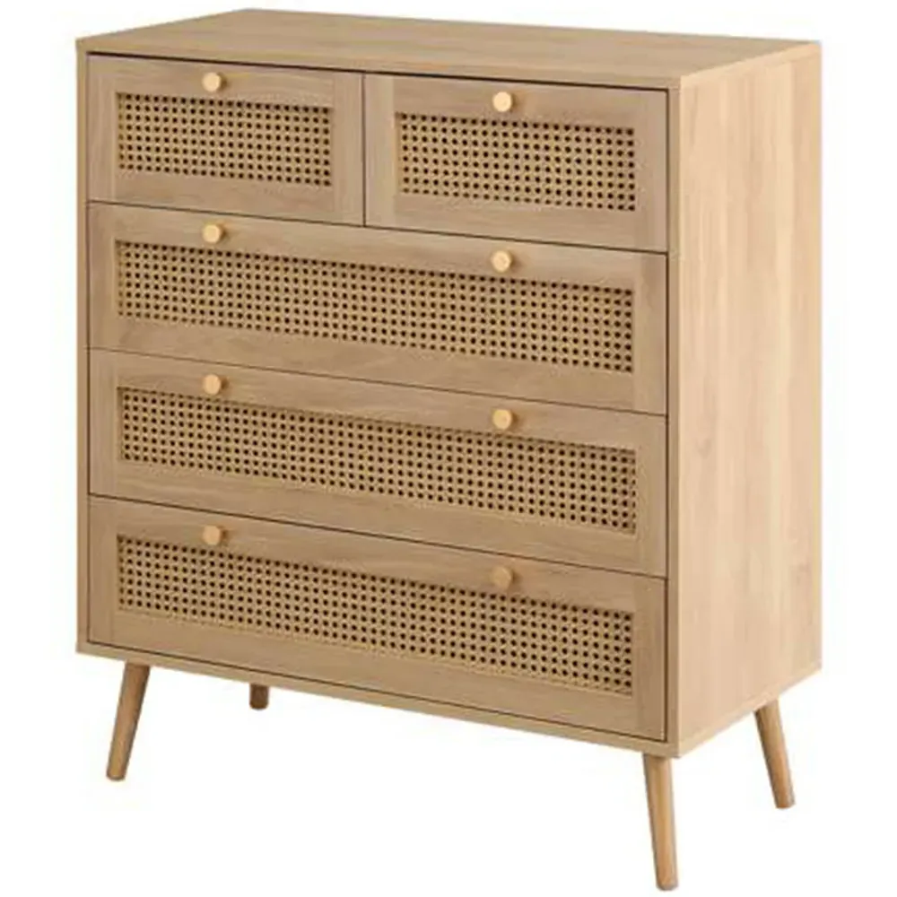 Croxley 5 Drawer Chest of Drawers - Brown, Oak Rattan