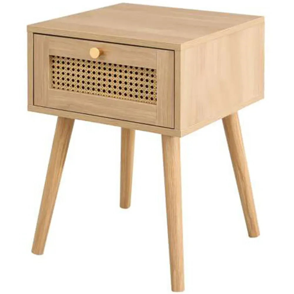 Croxley Bedside Table with Drawer - Brown, Oak Rattan