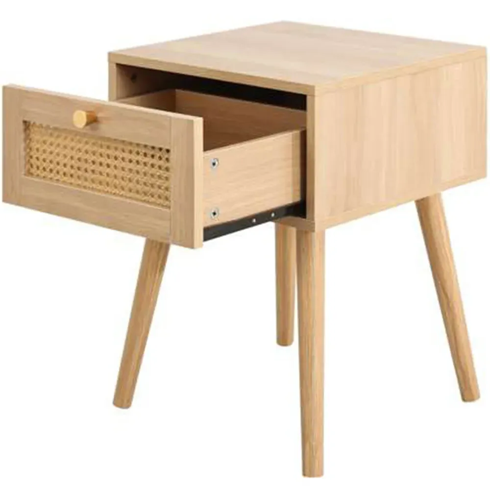 Croxley Bedside Table with Drawer - Brown, Oak Rattan
