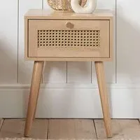 Croxley Bedside Table with Drawer - Brown, Oak Rattan
