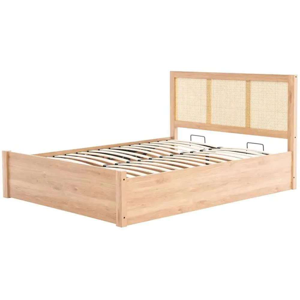 Croxley King Size Ottoman Bed with Storage - Brown, Oak Rattan
