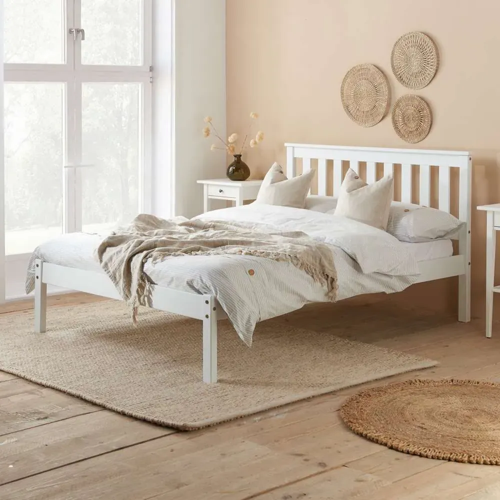 Denver Small Double Bed Frame - White, Pine