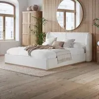 Eden King Size Bed Frame with Curved Headboard - White, Boucle