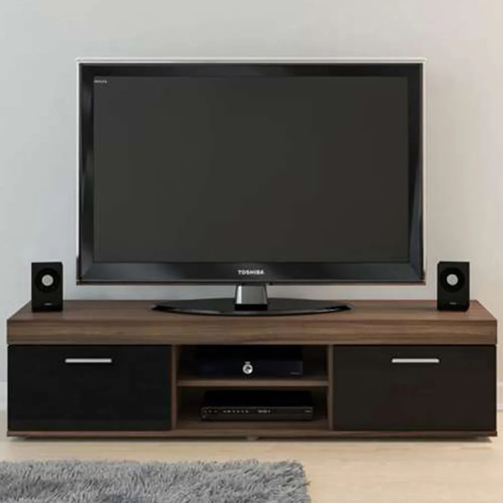 Edgeware 2 Door TV Unit with Storage - Black, Natural