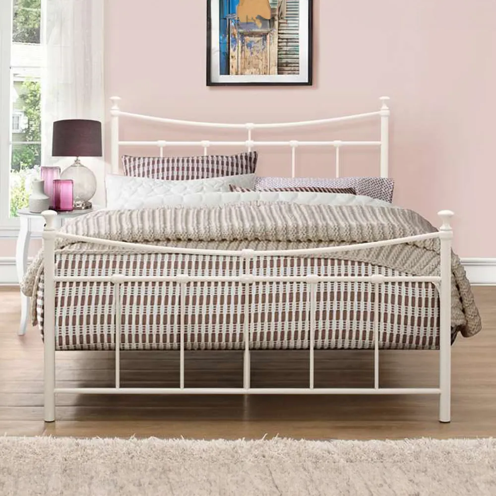Emily Double Bed Frame - Cream, Steel