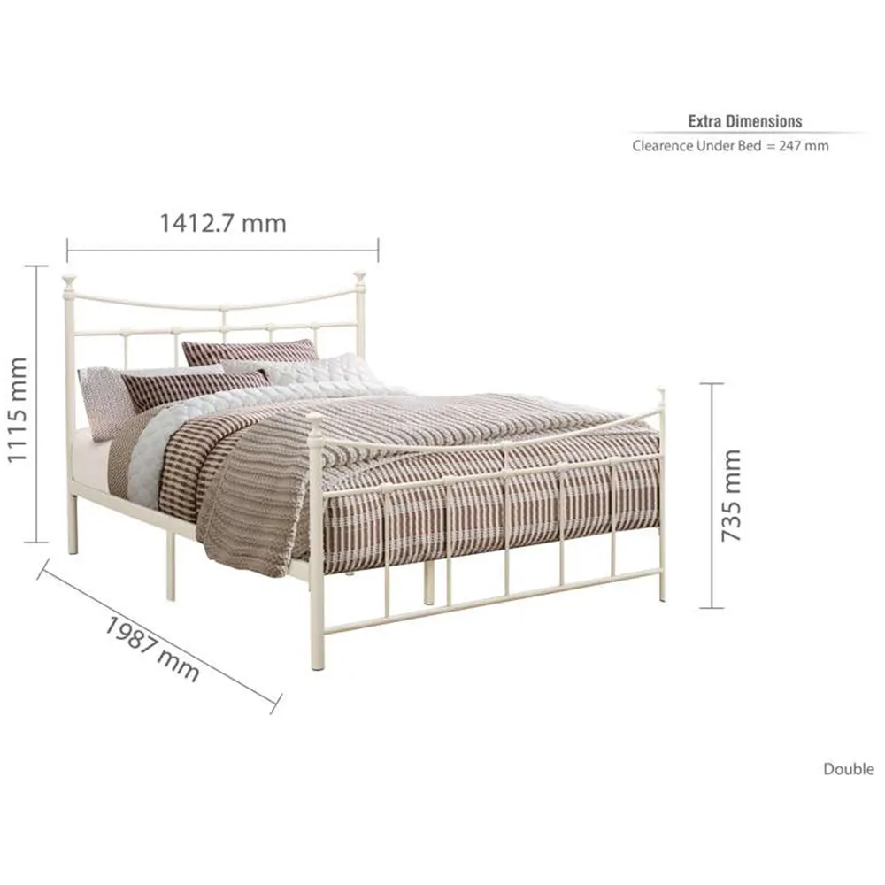 Emily Double Bed Frame - Cream, Steel