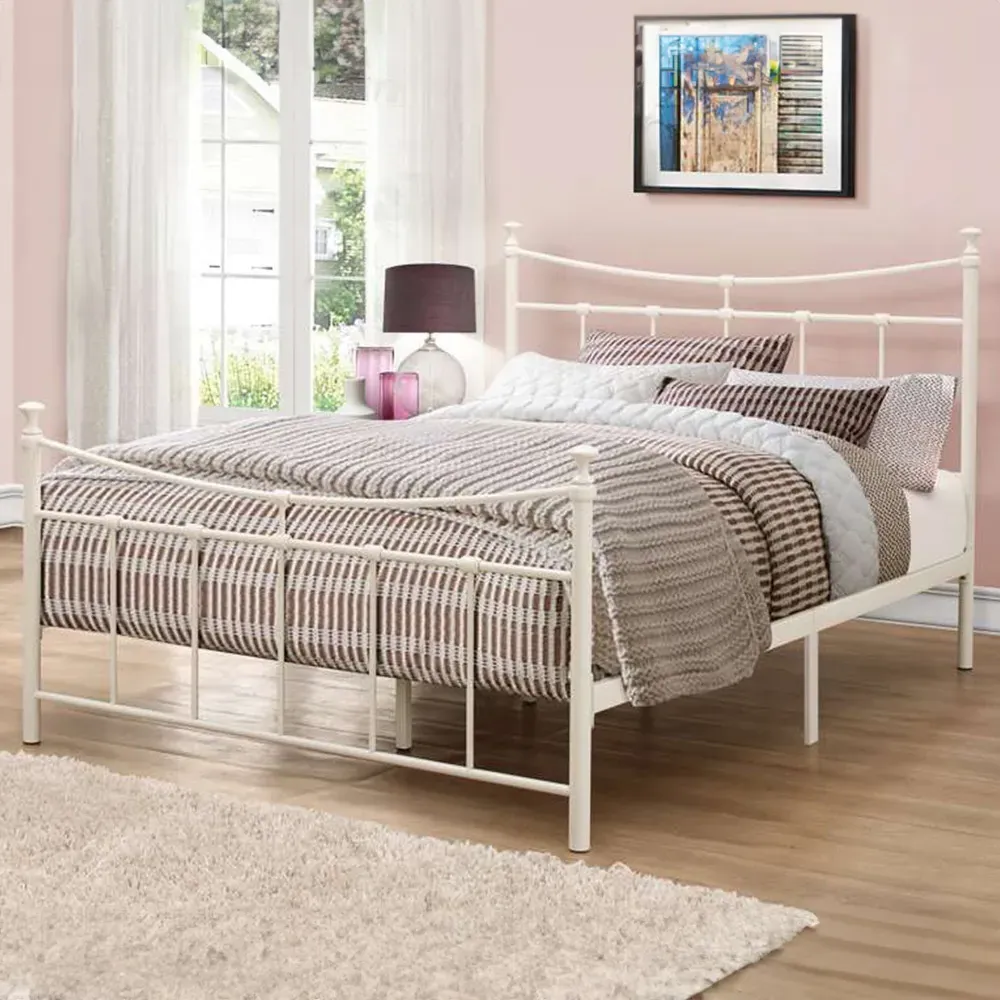Emily Double Bed Frame - Cream, Steel