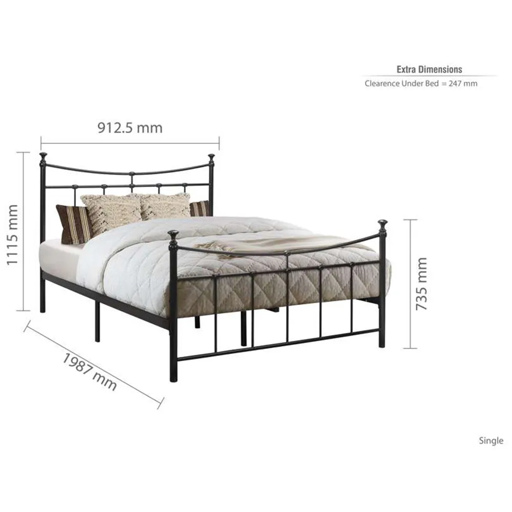 Emily Single Bed Frame - Black, Steel