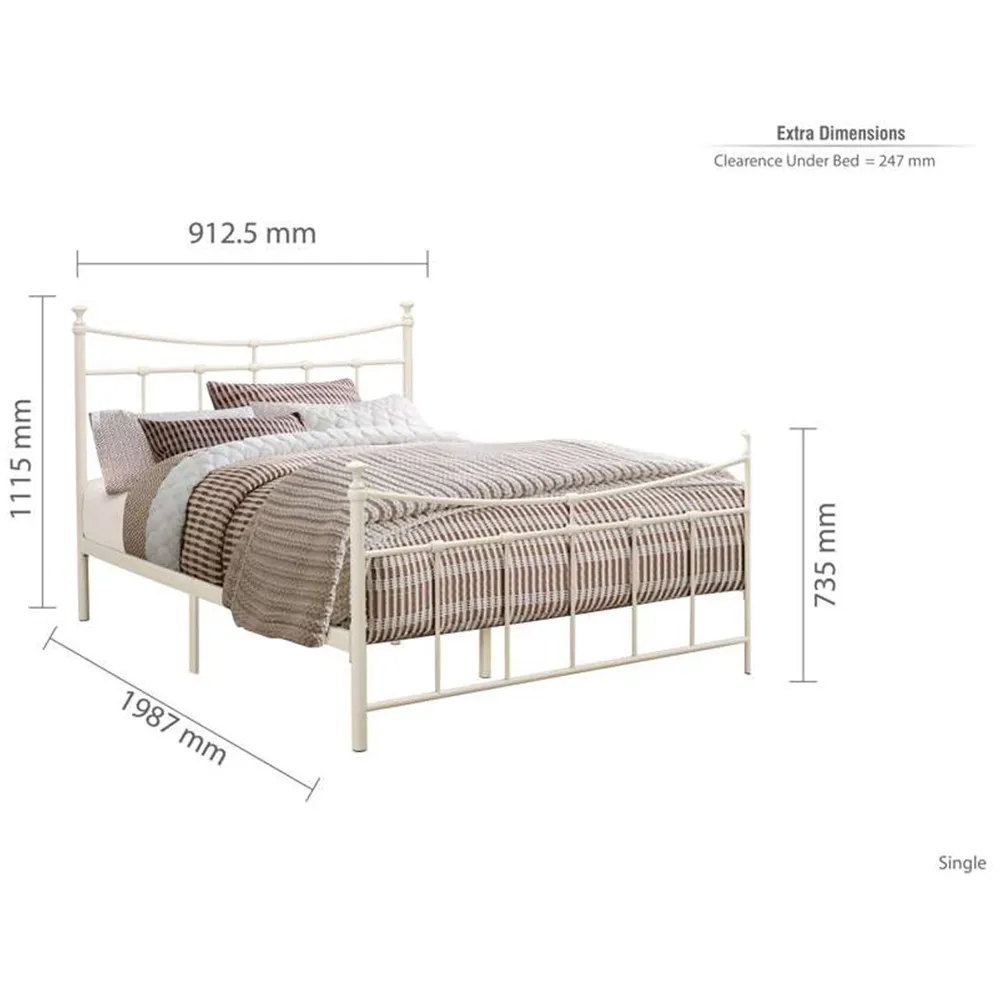 Emily Single Bed Frame - Cream, Steel
