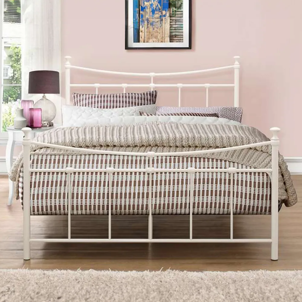 Emily Small Double Bed Frame - Cream, Steel