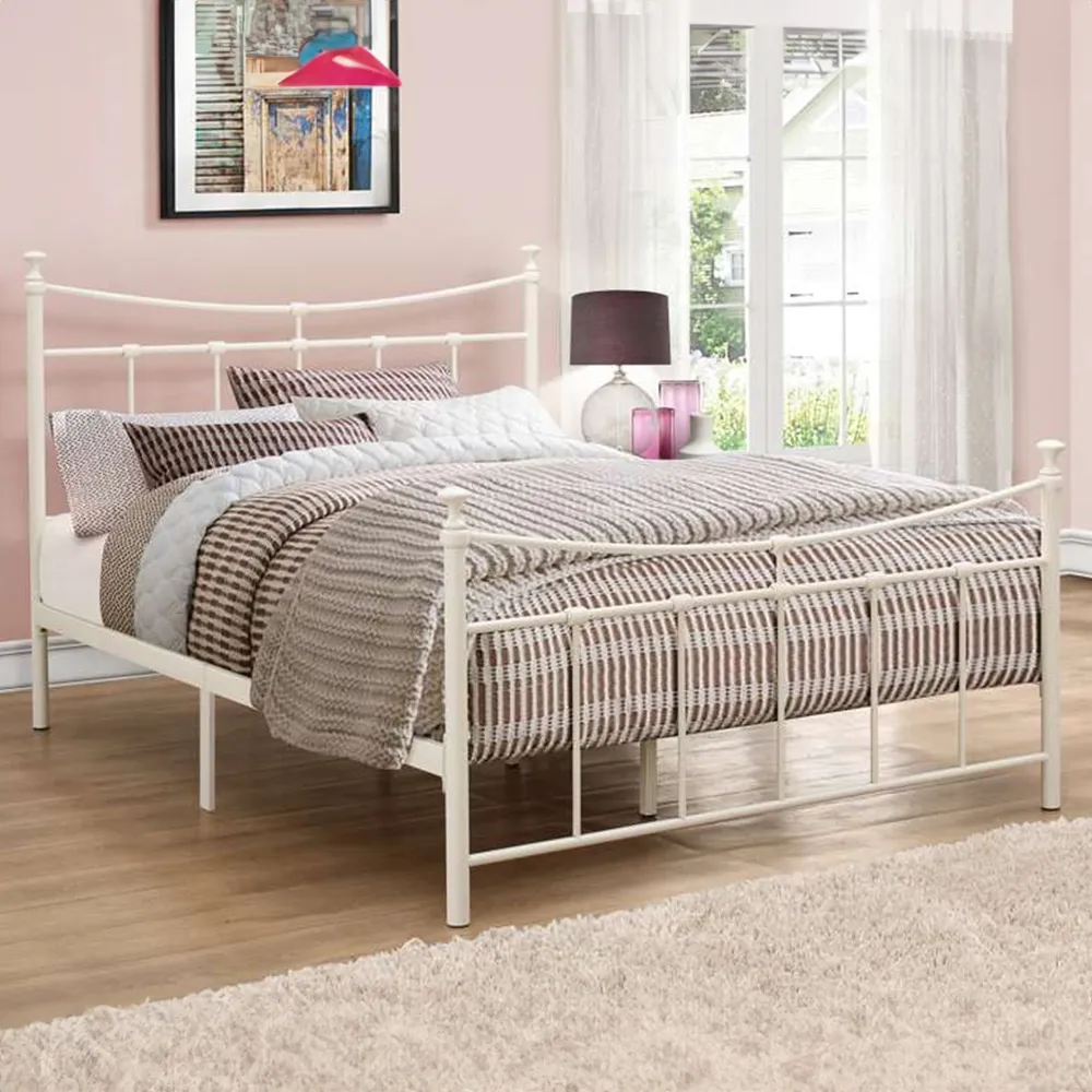 Emily Small Double Bed Frame - Cream, Steel