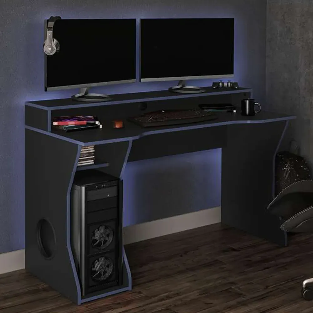 Enzo Gaming Computer Desk with Storage - Black, Blue image