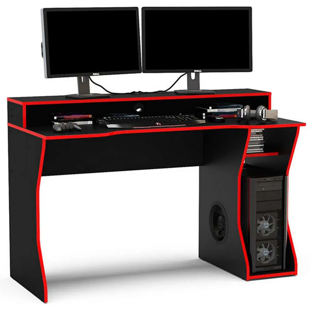 Enzo Gaming Computer Desk with Storage - Black, Red