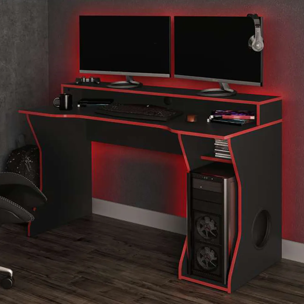 Enzo Gaming Computer Desk with Storage - Black, Red