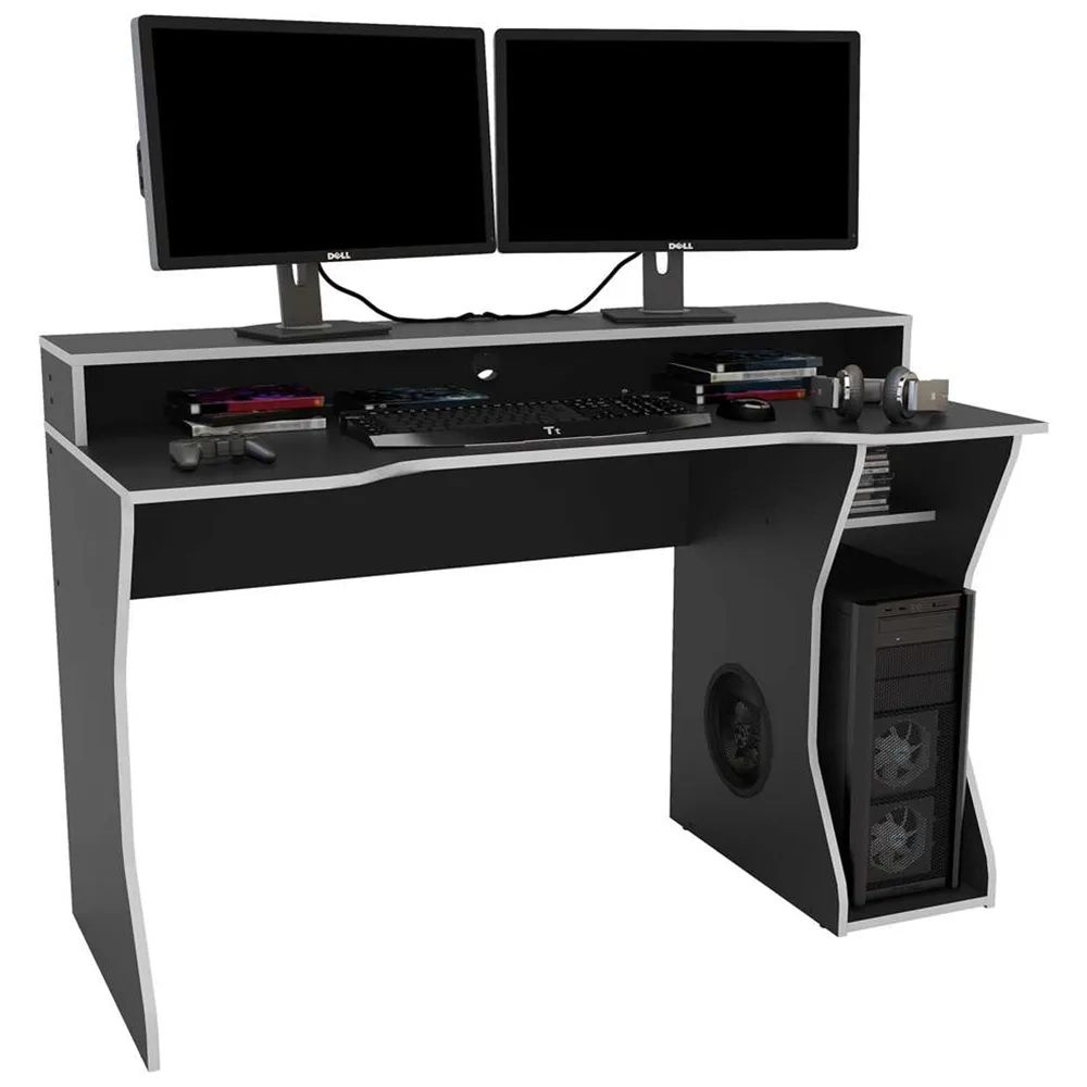 Enzo Gaming Computer Desk with Storage - Black, White