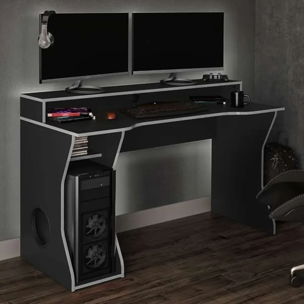 Enzo Gaming Computer Desk with Storage - Black, White