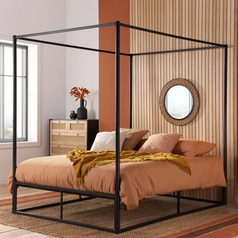 Farringdon Double 4 Poster Bed Frame - Black, Metal