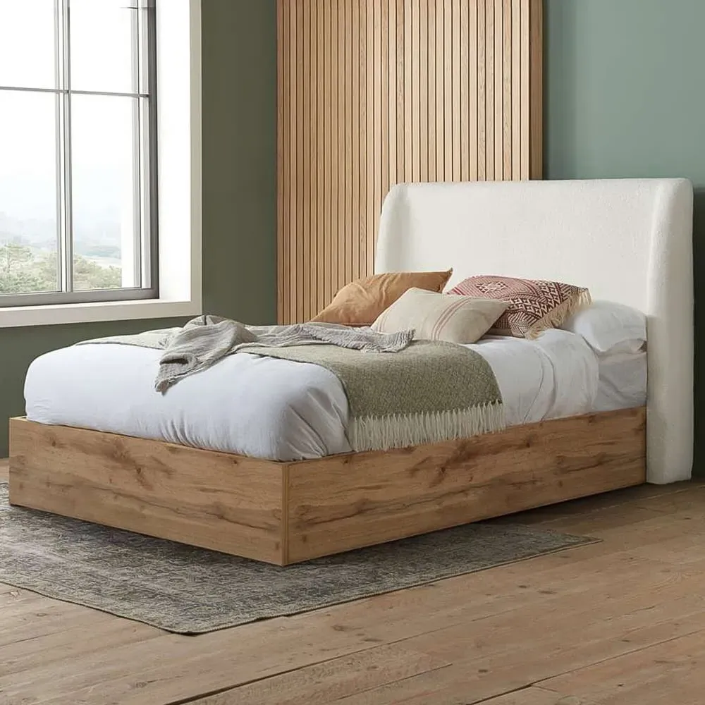 Halfden Double Ottoman Bed with Storage - White, Bouclé