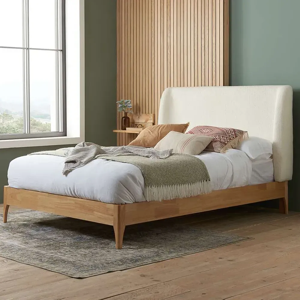 Halfden King Size Bed Frame - White, Bouclé image
